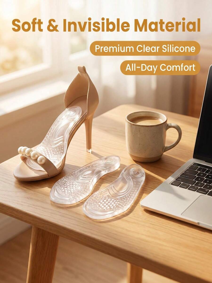1 Pair Transparent Soft Silicone Insoles With Arch Support And Forefoot Cushion, Comfortable And Supportive For Summer Sandals, High Heels, Shoes, Boots - Clear - View 1