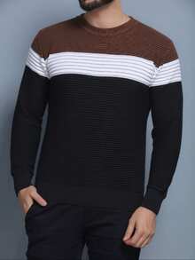 Men's Knitted Sweater Cold-Weather Blouse Round Neck Long Sleeve Wool Blouse - 咖啡棕 - 查看 3