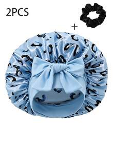 1pcCute & Bold Leopard Print Bow Satin Hair Bonnet, Made Of Smooth Satin Fabric, Retro & Style With Colorful Leopard Print & 3D Bow, Anti-Frizz & Breathable; Ideal For Sleep, SPA & Ramadan, Multi-Color Options Available. - Multicolor - View 16