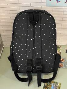 Vintage Polka Dot Girls Backpack | Red Nylon Daily Backpack, Adjustable Shoulder Straps & Multi-Pocket Design | School/Commute/Travel - Multicolor - View 7
