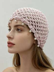 Handmade Hollow Beaded Crochet Brimless Hat, Bohemian Style Breathable Knit Beanie For Women - Multicolor - View 13