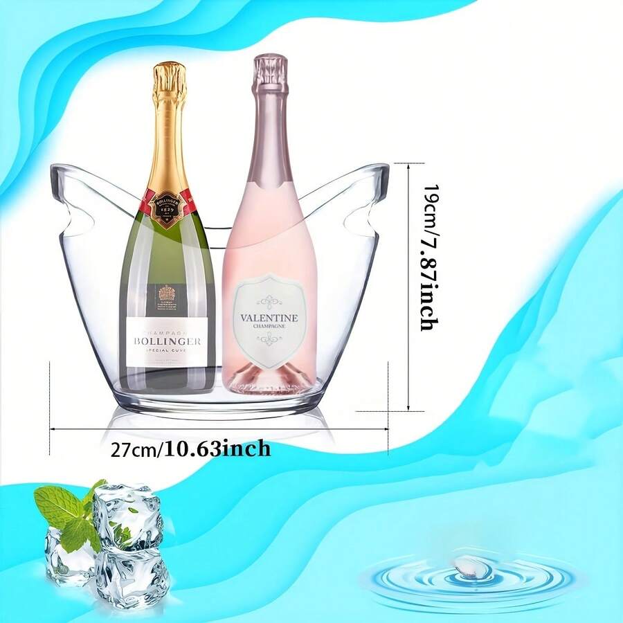 2pcs Ice Bucket And Ice Scoop Set - Transparent Champagne And Soda Chilling Bucket, Transparent Party Bucket, Perfect For Parties, Bars And Restaurants, Great Choice For Summer, Father's Day, Halloween (Holds 2-3 Bottles Of Beverages) - A - View 1