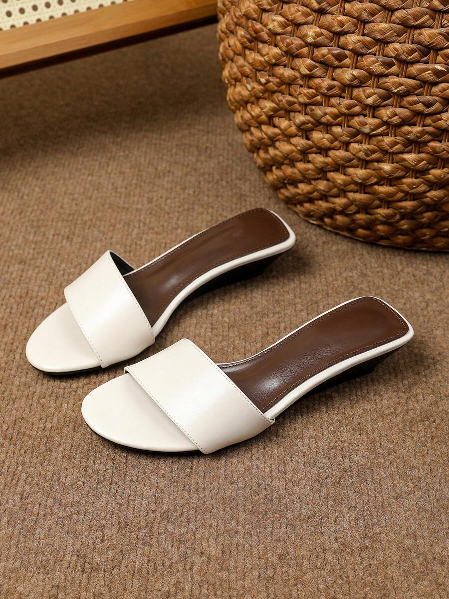 Women's Round Toe Wedge Sandals, Summer Shoes, Flat, Open Toe, Outdoor - White - View 1