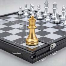 Premium Magnetic Folding Chess Set, Gold & Silver ABS Pieces With Felt Bottom, Portable Travel Board With Built-In Storage, Adult Educational Strategy Game, Ideal Gift - View 5