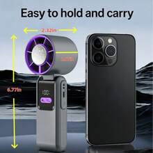 Ventilador portátil de mano con enfriamiento de hielo turbo, ventilador de viento de hielo recargable 2*1800mAh, 100 niveles de velocidad, cable Tipo-C incorporado, pantalla LED, plegable 135°, multiuso para escritorio, cuello, viajes, carga de teléfono de emergencia - Soporte de Mano - Ver 3