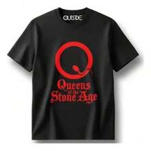 Camiseta de la banda de rock Queen Of The Stone Age, camiseta unisex para hombres, ropa de calle, moda para mujer, casual, todo a juego, estilo retro estampado, oversize, camiseta de manga corta unisex - Negro - Ver 1