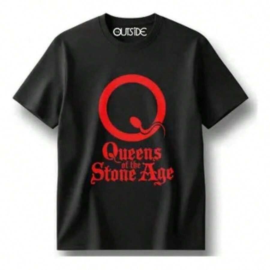 Camiseta de la banda de rock Queen Of The Stone Age, camiseta unisex para hombres, ropa de calle, moda para mujer, casual, todo a juego, estilo retro estampado, oversize, camiseta de manga corta unisex - Negro - Ver 1