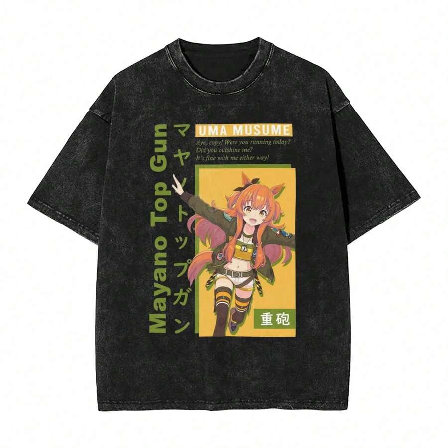 Local Warehouse Items Women's ClothesVintage Washed Men's T Shirts Code Geass Anime Printed Oversized Clothes Casual Women's Short Sleeved Tee Tops Summer 2025motif Women Clothes - 黑色 4 - 查看 1