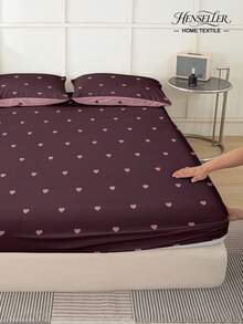 1pc Cute Heart Pattern Fitted Sheet, Soft Comfortable Breathable, Wrinkle Resistant, Improve Sleep Quality, Machine Washable, Suitable For Double Bed, Full Size Bed, Queen Bed, King Bed, Suitable For Home, Dorm, Apartment, Guest Room, Vacation Home, Rental Room, Also A Great Gift Choice. (Pillowcase Not Included) - Multicolor - View 1