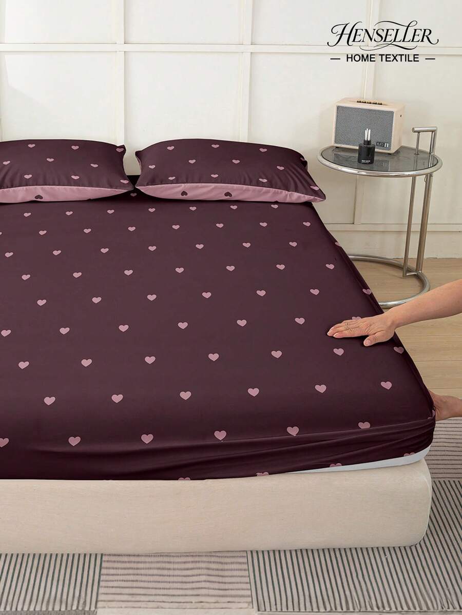 1pc Cute Heart Pattern Fitted Sheet, Soft Comfortable Breathable, Wrinkle Resistant, Improve Sleep Quality, Machine Washable, Suitable For Double Bed, Full Size Bed, Queen Bed, King Bed, Suitable For Home, Dorm, Apartment, Guest Room, Vacation Home, Rental Room, Also A Great Gift Choice. (Pillowcase Not Included) - Multicolor - View 1