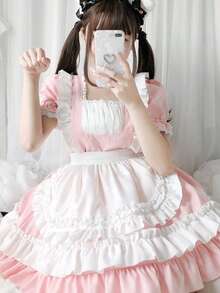 Bell Ribbon Cross Maid Dress Cosplay Costume With Lace Decoration And Apron - Cute Lolita Style - JJ - View 2