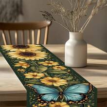 1pc/25pcs Sunflower And Butterfly Pattern Table Runner, Fresh Natural Decor, Suitable For Holiday Packaging, Daily Use, Party, Lunch, Dinner, Home Decor, Party Events, Restaurant, Living Room, Outdoor Wedding, Camping, Picnic, Indoor/Outdoor Use - Multicolor - View 6