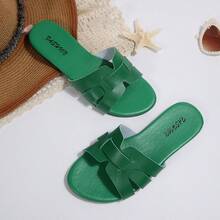 Women's Summer New Cross Strap Sandals Slippers, Black Flat Slides, Versatile Commuter Round Toe Sandals - Green - View 15