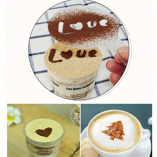 Set di 16 pezzi di stencil per latte art del caffè, stampi riutilizzabili per decorare il cappuccino, modelli per disegno del caffè fai-da-te per casa & caffè