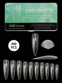 A Box Of 440 Semi-Frosted Nail Tips, Ultra-Thin Long Pointed Nail Tips, Boxed Nails - Clear - View 3