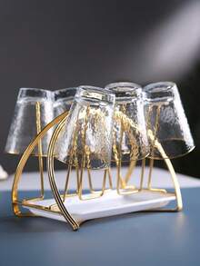 1 pieza Soporte de taza dorado con bandeja, estante escurridor de vaso de escritorio, estante de almacenamiento de vidrio de estilo de lujo ligero para el hogar. - Multicolor - Ver 4