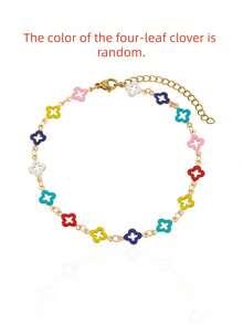 Colorful Enamel Four-Leaf Clover Anklet, Suitable For Girls' Daily Outings, Best Gift For Friends (Random Clover Color) - Multicolor - View 4
