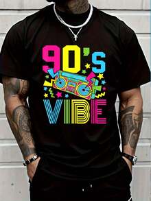 100% Cotton 90's Vibe Retro 1990s 90s Style Party Outfit Men Women T-Shirt Short Sleeve T-Shirt Women's Men's Causal Tops - 黑色7 - 查看 1
