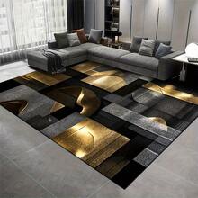 Large Size, Luxurious Soft Rectangular Rug, Modern Minimalist Geometric Metal Pattern Carpet, Black, Gold, And Gray Color Scheme, Soft, Suitable For Living Room, Indoor And Outdoor Spaces, Bedroom, Office, Dining Room, Balcony, - 1PC - View 6