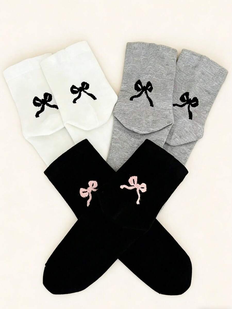 4 pares de calcetines de media caña con decoración de lazo estilo ballet para mujeres, suaves y versátiles, adecuados para uso diario, transporte, salas con aire acondicionado, trabajo, escuela, estilo JK, eventos, diseño delgado para verano - Multicolor - Ver 1