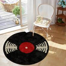 1pc Black Vinyl Record Pattern Design Round Living Room Rug, Soft And Comfortable Carpet, Spring/Summer Theme, Elegant Ins Style Rug, Multi-Functional Fashionable Versatile Creative Home Decor Carpet, Living Room Rug, Bedroom Rug, Closet Rug, Entryway Rug, Gift For Family And Friends - Multicolor - View 6