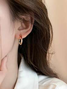 1 paire de boucles d'oreilles créoles géométriques style français à effet goutte d'huile, adaptées au port quotidien décontracté et aux soirées pour femmes - Multicolore - Voir 3
