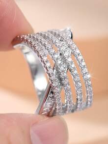 A Pc Delicate And Elegant Women's Band Ring Set With Cubic Zirconia; Women's Jewelry, Holiday Gift, Wedding Ring - Silver White - View 8