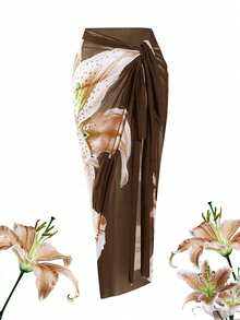 Vestido largo de gasa con estampado floral de alta gama para mujer talla grande, adecuado para verano y vacaciones en la playa - Multicolor - Ver 1
