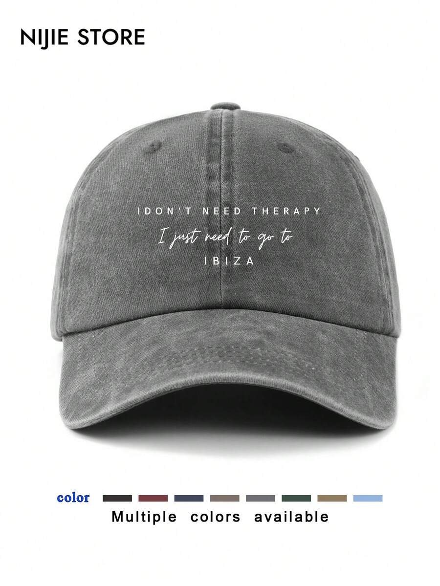 1pc Fashion IBIZA Slogan Graphic Adjustable Women Baseball Cap, Vintage Washed, Lightweight Breathable Sun Protection Hat, Suitable For Outdoor, Sports, Vacation, Unisex Gift - Ibiza - View 1