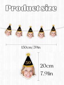 6/12/18pc Custom Face Happy Birthday Banner Pulling Flag, Personalized 20th,30th,40th,50th,60th Birthday Banner, Birthday Hat Design,Party Decor Backdrop, Perfect For Birthday Party, Family Gathering, Holiday Celebration, Photo Shooting Decor - Multicolor - View 3