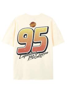 Disney Men's Casual T-Shirt, Lightning McQueen Retro Print, "Think Fast" Design, Comfortable Soft Fabric, Perfect For Cars Fans - 杏色 - 查看 3