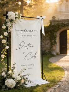 Customized Wedding Welcome Sign, Wedding Fabric Welcome Banner, Modern Wedding Welcome Banner, Customized Fabric Wedding Banner, Boho Wedding, Bridal Shower Sign, Personalized Name Wedding Sign, Minimalist Welcome Sign, Fabric Welcome Sign, Wedding Decor, Customized Fabric Wedding Sign, Personalized Party Decor, Minimalist Sign, Fabric Sign, Wedding Wedding Welcome Sign, 3 Fabric Types For Banner, Personalized Party Decor, Minimalist Sign, Fabric Sign, Wedding Wedding Welcome Sign - Multicolor - View 5
