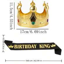 1 Set 2 Pcs Men's And Women's Birthday Crowns And Sashes, Including One Crown And One Sash, Perfect For Festive Wear, Birthday Celebrations - Multicolor - View 2
