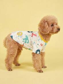 1pc Spring/Summer Lightweight Pet Clothing, Small/Medium Dog/Cat German Velvet Printed Pet T-Shirt - Orange - View 4