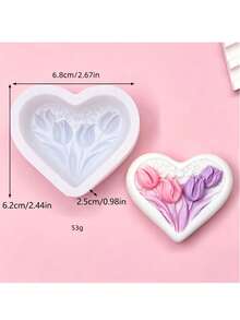 1pc Tulip Heart Aromatherapy Candle Silicone Mold DIY Tulip Heart Aromatherapy Plaster Diffuser Stone Home Decor Silicone Mold - White - View 2
