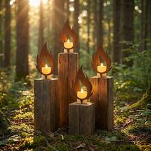 4pcs Rustic Metal Candle Silhouette Set - Farmhouse Style Rust-Colored Stake, Suitable For Fireplace, Tabletop Centerpiece And Cozy Home Decor - One Size Fits All - View 7
