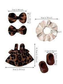 1pc Leopard Print Dress + Bow + Scarf + Shoes Set, Suitable For Dolls, Back To School Gift, Birthday/Holiday Gift[Doll Clothes Only] - Brown - View 3