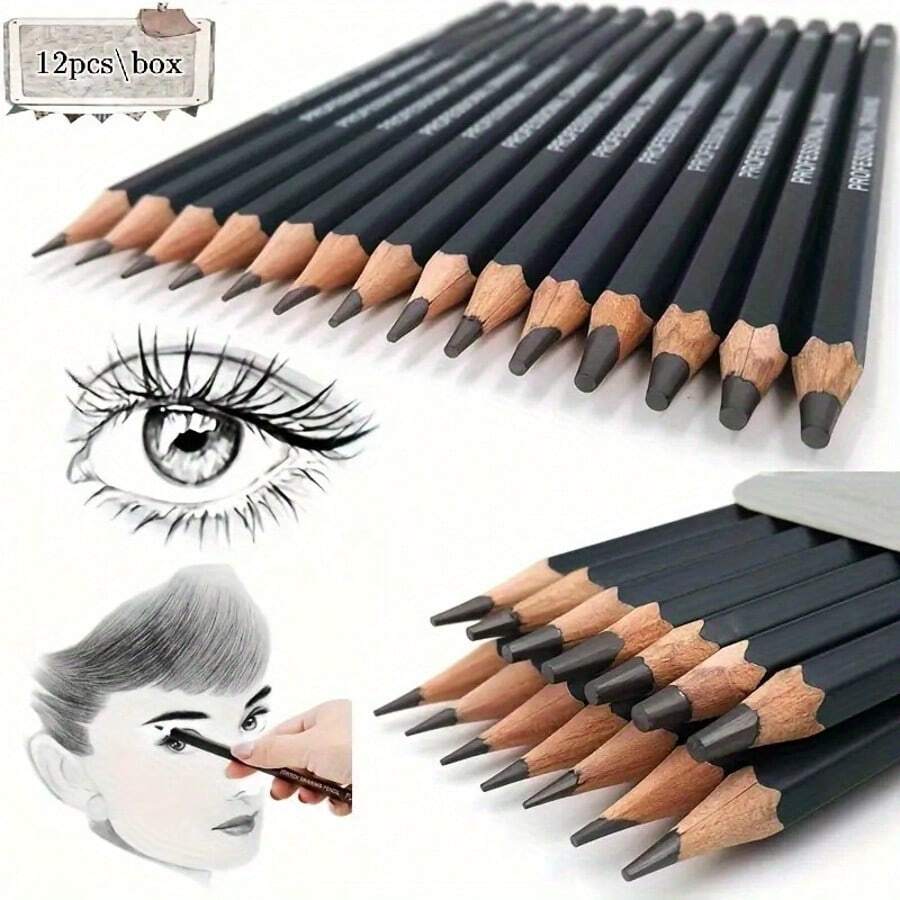 12pcs Professional Sketching Pencil Set - High Quality Durable Wood, Hexagonal Grip, Gradient Hardness (2H To 8B) - Suitable For Artists And Beginners, Birthday Gift, Christmas, Halloween, New Year Gift, And Gift For Friends! Easter Gift. - 12-piece Set - View 1