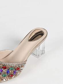 Women's Fashion High Heel Shoes, Popular In Middle East And Europe, Stylish Pointed Toe Closed Toe Dress High Heels, 7-Color Crystal Decor, Transparent Crystal Heel Sandals, Elegant And Sexy High Heels For Celebrities, Comfortable Slip-On High Heel Sandals, Suitable For Party, Wedding, Outing, Valentine's Day, Elegant, Mule - Champagne - View 9