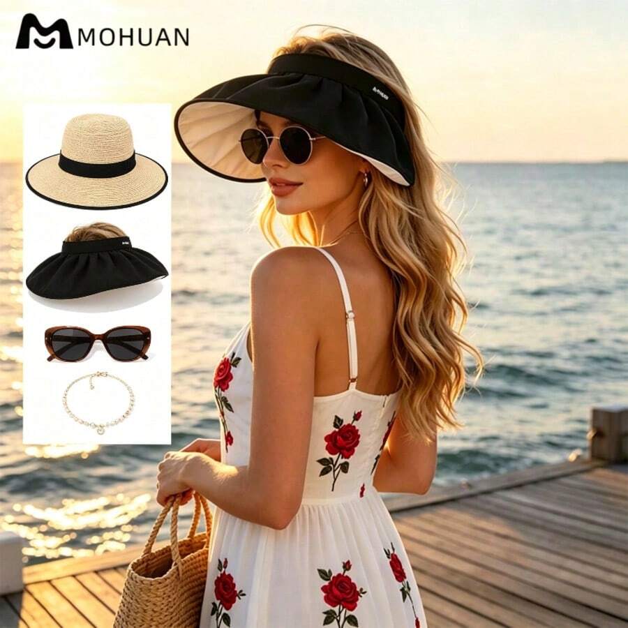 mohuan Women's UV Protection Foldable Sun Hat That Can Also Be Used As A Headband. It Is Perfect For Daily Outings, Travel, Beach Vacations And Other Occasions. As A Must-Have Sun Protection Product, It Is Also A Great Gift For Friends And Family. - A - View 1