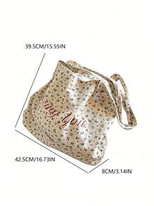 Korean Indie Design Ditsy Floral Tote Bag, Minimalist Fashionable Commuting & Daily Use Shoulder Bag - Multicolor - View 6