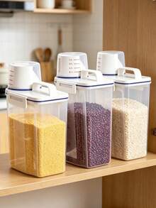 1 pièce Conteneur de stockage de grains scellé avec tasse à mesurer, distributeur alimentaire scellé en PP imperméable et anti-humidité, boîte de rangement multifonctionnelle pour la cuisine et le garde-manger, convient pour le riz, les grains, la farine, les noix, la nourriture pour chien, les haricots et autres produits secs ménagers - Multicolore - Voir 8