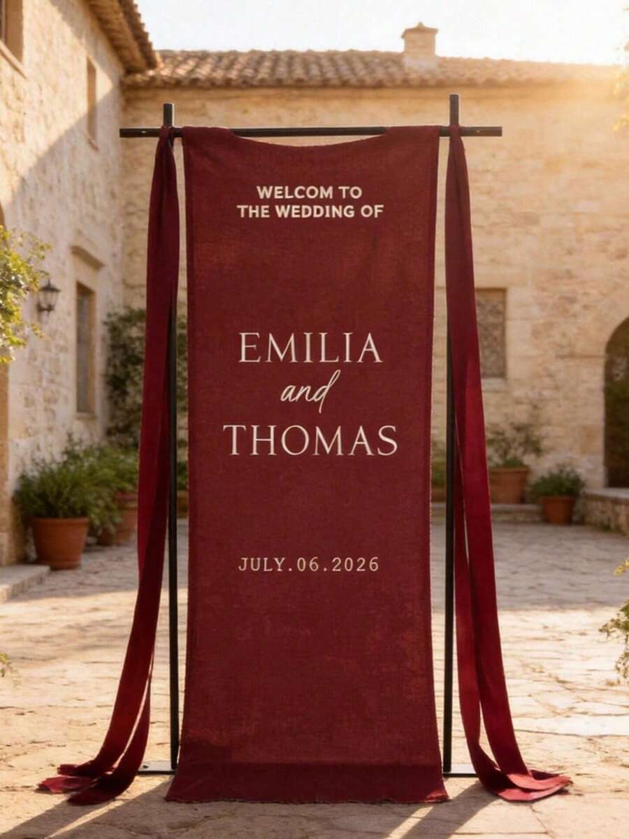 Customized Wedding Welcome Sign, Fabric Wedding Banner, Personalized Name Wedding Fabric Sign, 3 Types Of Fabric Available, Bridal Shower Reception Signage, Personalized Fabric Welcome Sign - Multicolor - View 1