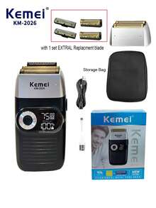 Kemei Afeitadora Eléctrica KM-2026, Afeitadora Recíproca Clásica de Doble Hoja Recargable por USB con Pantalla LCD, Afeitadora de Gran Capacidad, Afeitadora de Barba para Hombres, Afeitadora de Cabeza Calva, Regalo de Cumpleaños para Hombres, Regalo de Cumpleaños para el Padre, Regalo de Cumpleaños para el Esposo - Negro - Ver 12