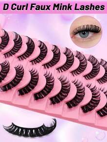 10 Pairs Of D-Shaped Russian Striped False Eyelashes, Cat-Eye Style, Natural And Fluffy Faux Mink Fur False Eyelashes, Adding Volume And Length To Create A Fox-Eye Effect. - Black - View 3
