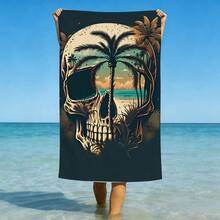 1pc Day Of The Dead Sugar Skull Floral Print Beach Towel, Sand Free Quick Dry Absorbent Microfiber Pool Towel, Lightweight Summer Travel Swimming Beach Accessory - K - View 7
