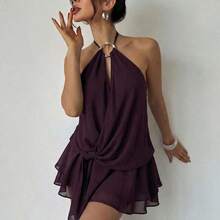 Vestido casual y elegante de mujer con tirantes anudados y espalda descubierta, adecuado para el Día de San Valentín, citas románticas, vacaciones en la playa - Rojo violeta - Ver 3