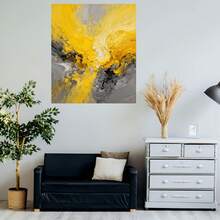 Gran Pintura al Óleo Abstracta Moderna Hecha a Mano con Textura y Pinceladas Gruesas en Lienzo - Arte de Pared Grande en Amarillo, y Gris (Disponible - Pintado a Mano en Cada Capa para Sala, Dormitorio, Oficina - Obra de Arte Contemporánea, Sin Marco) - Enmarcado - Ver 5