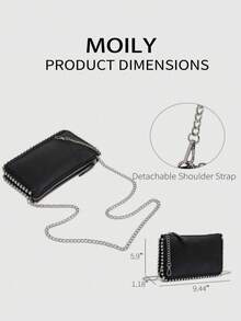 2025 New European And American Style Chain Small Square Bag, Fashion Rivet Pearl Decor, Versatile Shoulder Handbag - Black - View 2