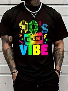 100% Cotton 90's Vibe Retro 1990s 90s Style Party Outfit Men Women T-Shirt Short Sleeve T-Shirt Women's Men's Causal Tops - 黑色4 - 查看 1